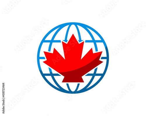 Abstract globe with red maple leaf inside
