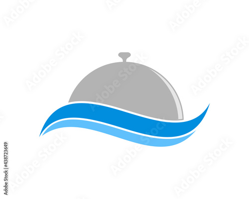 Food cloche on the sea wave