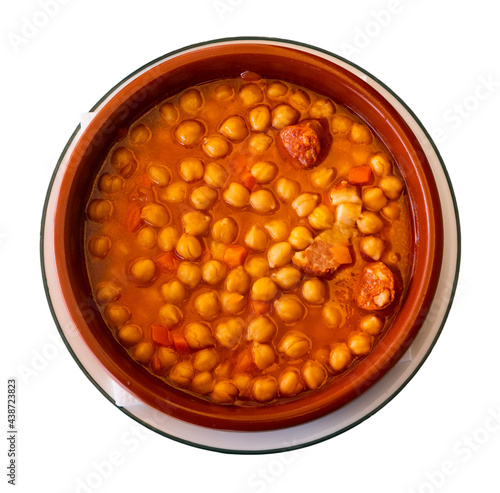 Image of the popular Spanish dish chickpeas a la Riohana. Isolated over white background