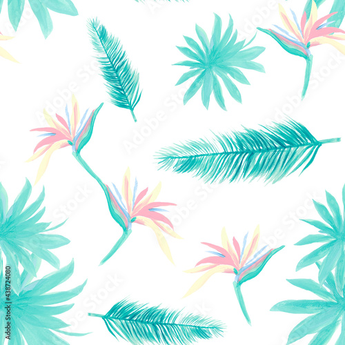 Cobalt Pattern Background. Blue Seamless Plant. Indigo Tropical Background. White Flower Textile. Navy Floral Illustration. Wallpaper Textile. Decoration Exotic.