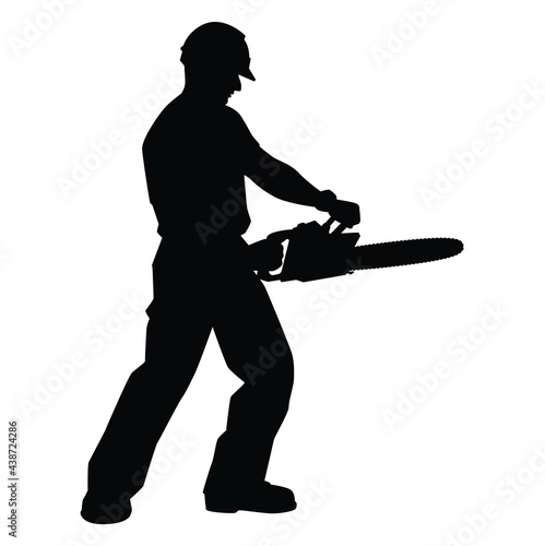Carpenter with sawing machine silhouette vector on white background