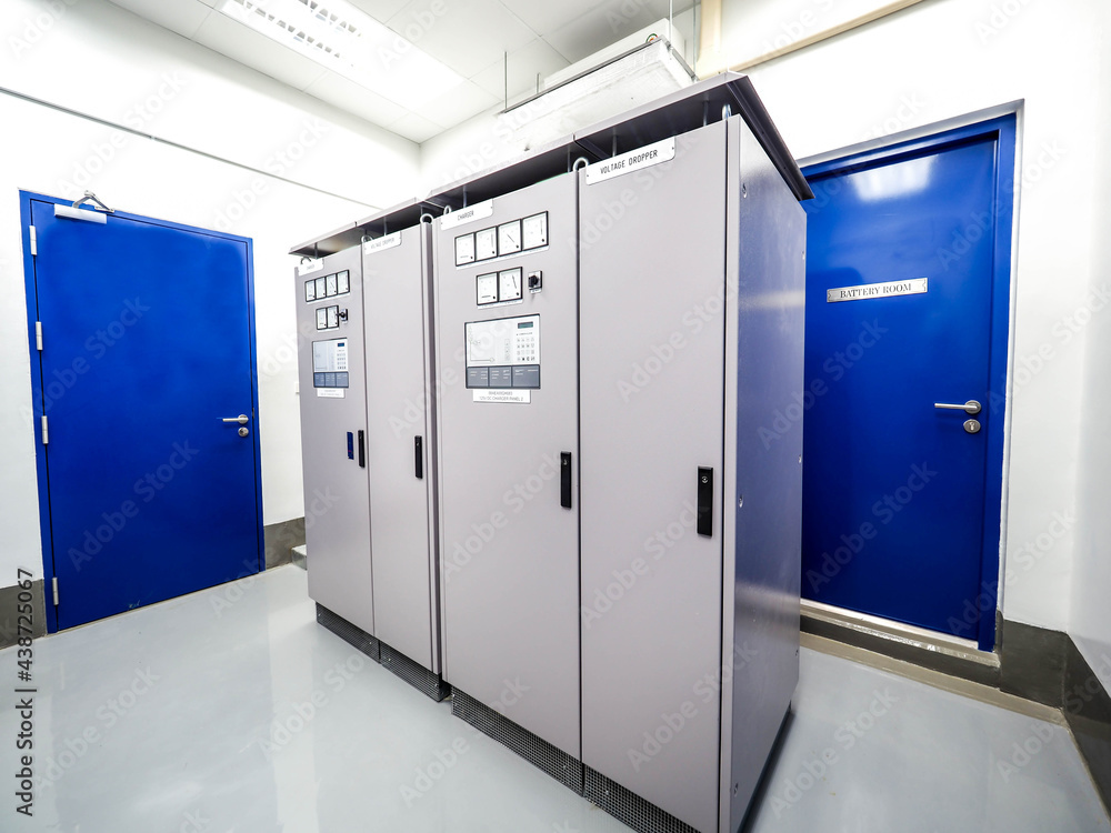 Electrical panel of inverter and battery charger systems for storage power from battery in power plant. Electrical panel of inverter and battery charger systems for storage power from battery in power plant.