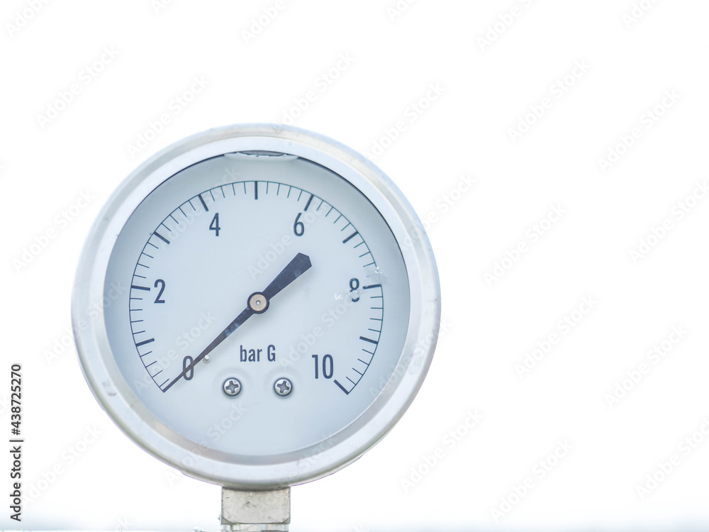Pressure gauge of measuring instrument close up in industry zone at power plant Pressure gauge of measuring instrument close up in industry zone at power plant