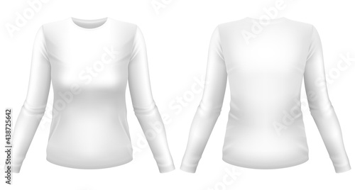 Blank white long sleeve shirt template. Front and back views. Photo-realistic vector illustration.