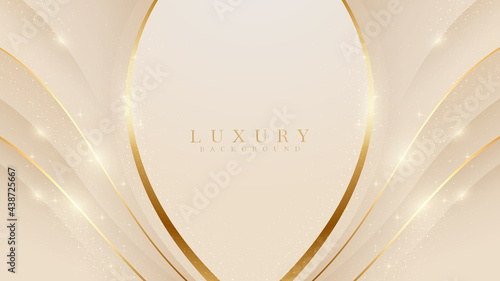 Slika na platnu Elegant cream shade background with line golden elements