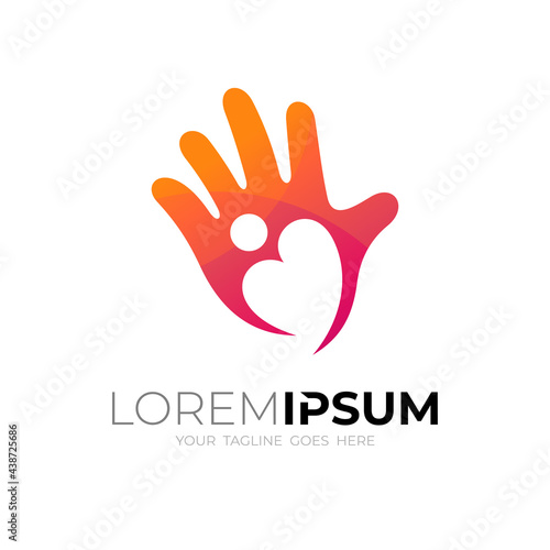 Hand care logo with people design vector, love icon