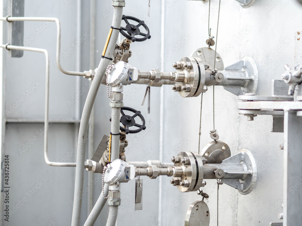 Temperature sensor for measuring instrument close up in industry zone at power plant. Temperature sensor for measuring instrument close up in industry zone at power plant.