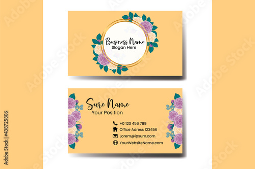 Business Card Template Rose Flower .Double-sided Blue Colors. Flat Design Vector Illustration. Stationery Design