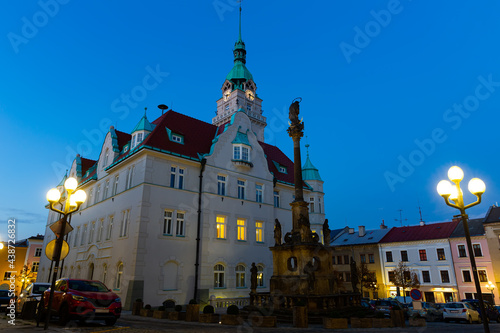 Evening view of the town hall city Sumperk. Czech Republic photo