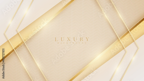 Elegant cream shade background with line golden elements. Realistic luxury paper cut style 3d modern concept. vector illustration for design.