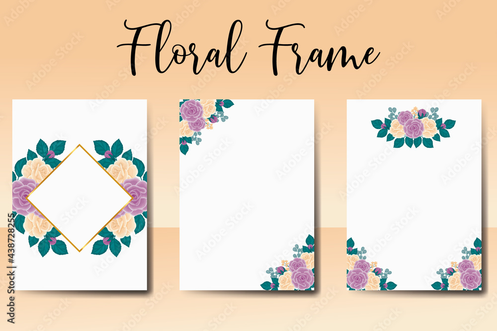 Fototapeta premium Wedding invitation frame set, floral watercolor Digital hand drawn Rose Flower design Invitation Card Template