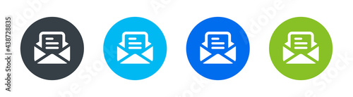 Opened mail icons set in different color. Vector illustration