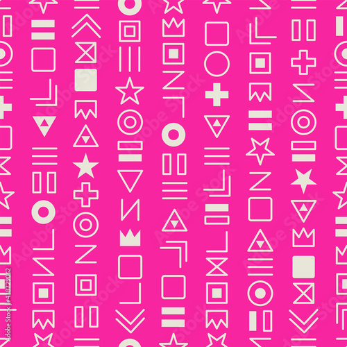 White random shape memphis vector illustration seamless pink background pattern design.