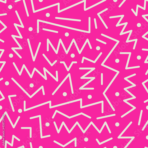 Random white zigzag line memphis style design seamless pattern vector illustration.