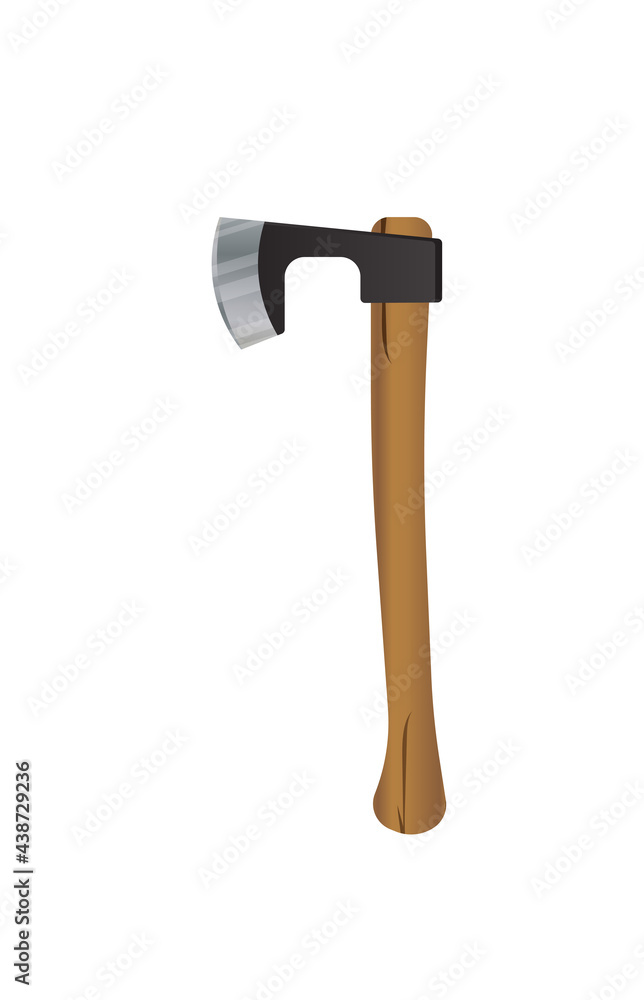 Wooden axe isolated on white background. Element for woodworking or lumberjack emblem or icon. Realistic vector illustration of metal ax with handle made of wood Wooden axe isolated on white background. Element for woodworking or lumberjack emblem or icon. Realistic vector illustration of metal ax with handle made of wood