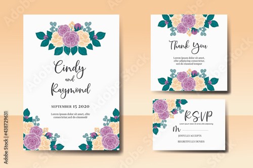Wedding invitation frame set  floral watercolor Digital hand drawn Rose Flower design Invitation Card Template