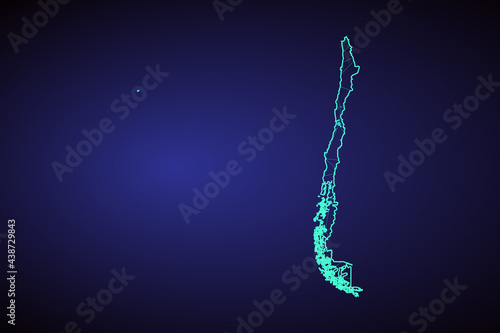 Abstract mesh line and point scales on dark background with map of Chile. Wire frame 3D mesh polygonal network line, design sphere, dot and structure. Vector illustration eps 10.