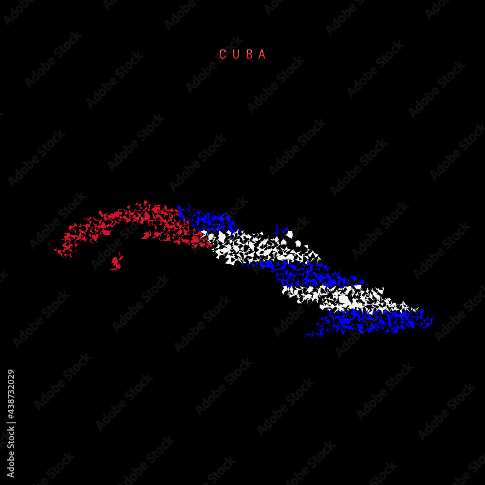 Cuba flag map, chaotic particles pattern in the Cuban flag colors. Vector illustration