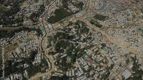 Aerial view of a huge refugee camp with makeshift houses near Myanmar border, Kutupalong Rohingya camp near Ukhia town, Bangladesh. photo