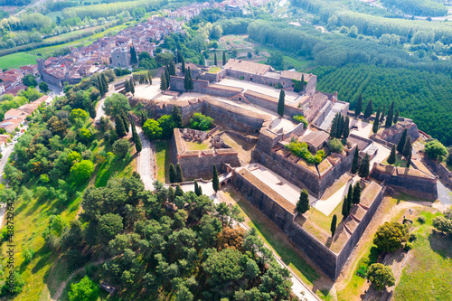 Aerial view of medieval castle of Hostalric. Catalonia. Spain © JackF