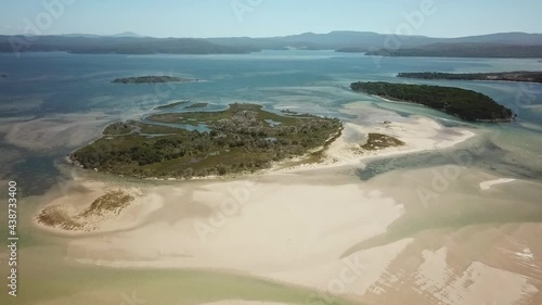 Aerial views of Goat, Horse and Rabbit Islands near the mouth of the Wallagaraugh River at Mallacoota at low tide, eastern Victoria, Australia, December 2020 photo