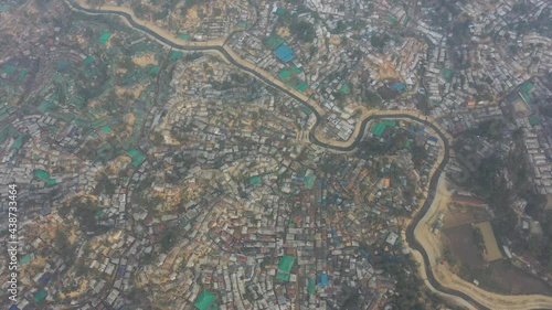 Aerial view of a huge refugee camp with makeshift houses near Myanmar border, Kutupalong Rohingya camp near Ukhia town, Bangladesh. photo