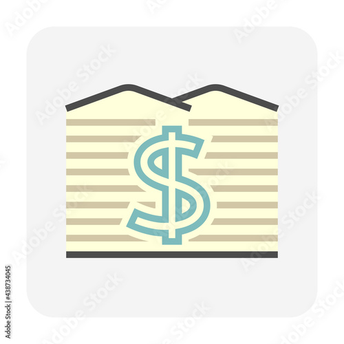 Land values vector icon. Consist of area, dollar sign or value investing. For land investment concept, profit, wealth, value, income. Also for business i.e. owned, sale, develop, rent, buy. 64x64 px.