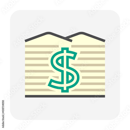 Land values vector icon. Consist of area, dollar sign or value investing. For land investment concept, profit, wealth, value, income. Also for business i.e. owned, sale, develop, rent, buy. 64x64 px.