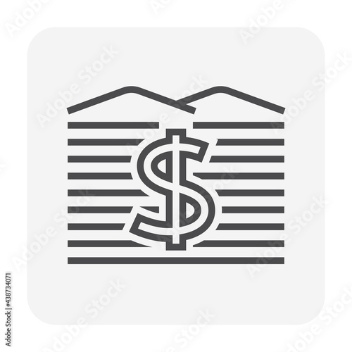Land values vector icon. Consist of area, dollar sign or value investing. For land investment concept, profit, wealth, value, income. Also for business i.e. owned, sale, develop, rent, buy. 64x64 px.