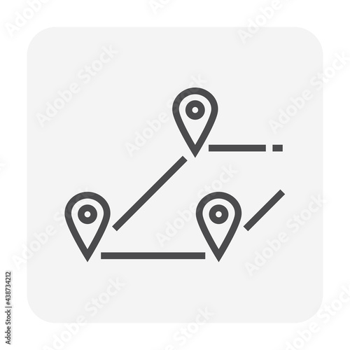 Land and gps pin vector icon. Consist of empty area, position pin point, road and location. Real estate or property for housing subdivision, development, owned, sale, rent, buy or investment. 64x64 px