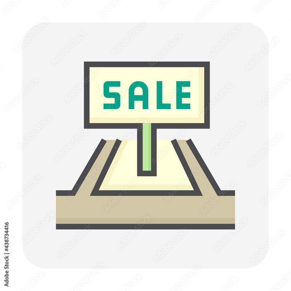 Land for sale vector icon. Foreclose real estate or property consist of empty land on roadside for development by housing construction, subdivision, owned, sale, rent, buy or investment. 64x64 pixel. Land for sale vector icon. Foreclose real estate or property consist of empty land on roadside for development by housing construction, subdivision, owned, sale, rent, buy or investment. 64x64 pixel.
