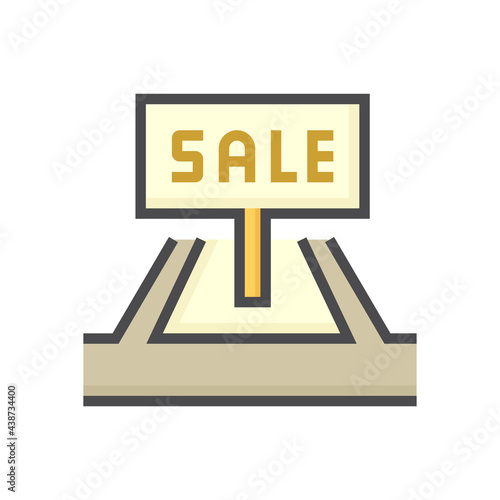 Land for sale vector icon. Foreclose real estate or property consist of empty land on roadside for development by housing construction, subdivision, owned, sale, rent, buy or investment. 64x64 pixel.