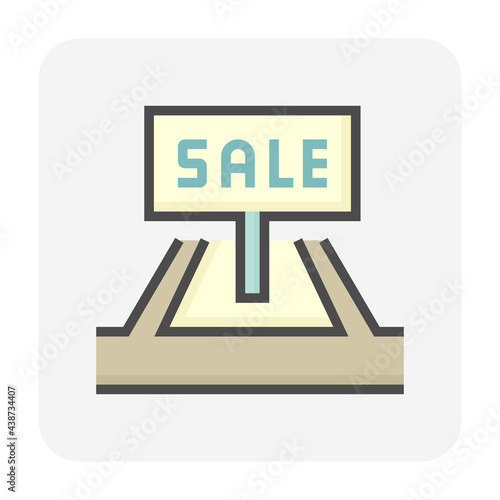 Land for sale vector icon. Foreclose real estate or property consist of empty land on roadside for development by housing construction, subdivision, owned, sale, rent, buy or investment. 64x64 pixel.