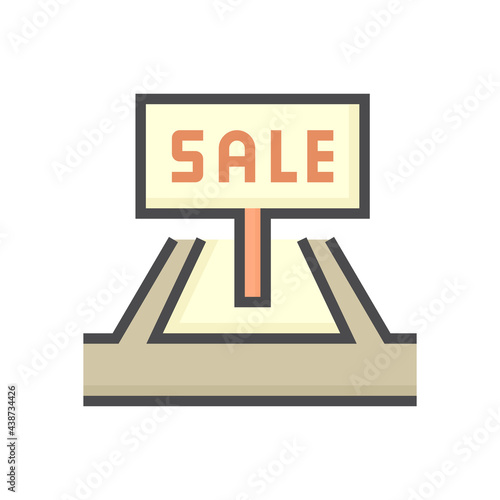 Land for sale vector icon. Foreclose real estate or property consist of empty land on roadside for development by housing construction, subdivision, owned, sale, rent, buy or investment. 64x64 pixel.