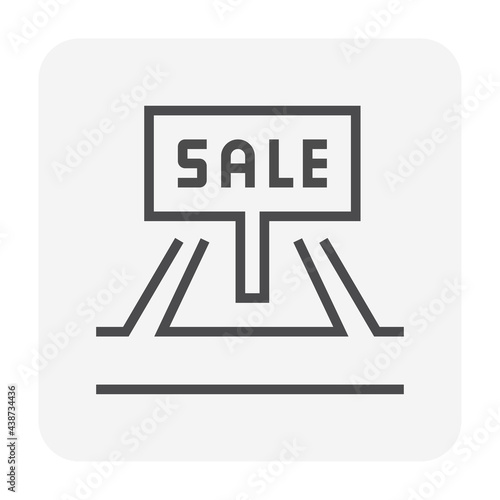 Land for sale vector icon. Foreclose real estate or property consist of empty land on roadside for development by housing construction, subdivision, owned, sale, rent, buy or investment. 64x64 pixel.