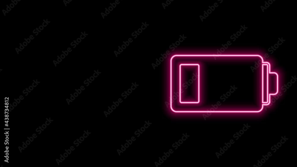 Glowing neon line Battery charge level indicator icon isolated on black background. 4K Video motion graphic animation Glowing neon line Battery charge level indicator icon isolated on black background. 4K Video motion graphic animation