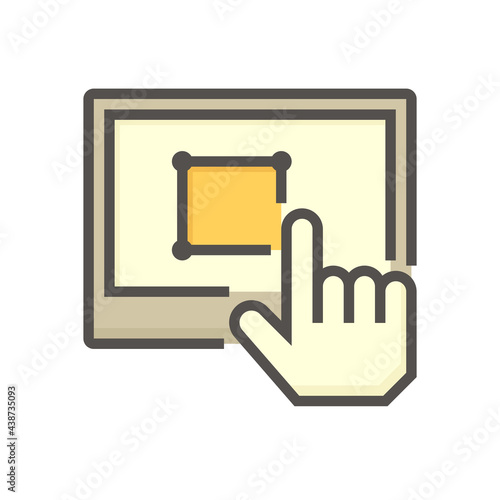 Land registration check online vector icon. Consist of computer tablet, lawyer or agent,  title deed or land certificate. To check ownership,  plot registry for sale, mortgaged or transfer. 64x64 px.