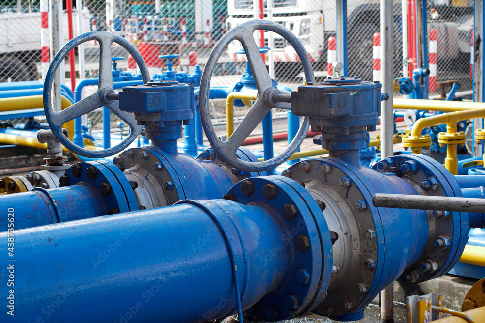 Valves at gas plant, Pressure safety valve selective focus