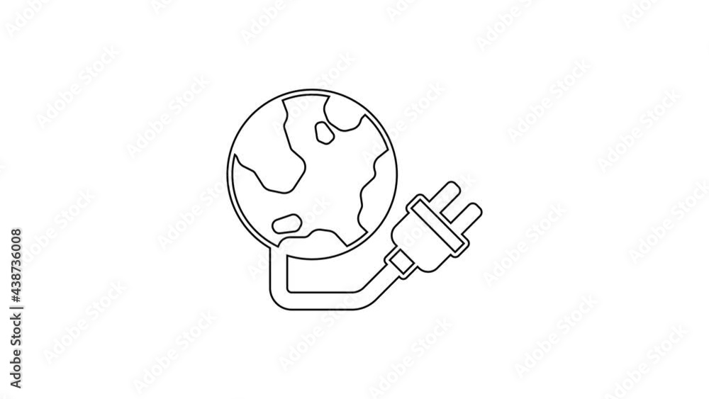 Black line Global energy power planet with plug icon isolated on white background. Ecology concept and environmental. 4K Video motion graphic animation Black line Global energy power planet with plug icon isolated on white background. Ecology concept and environmental. 4K Video motion graphic animation