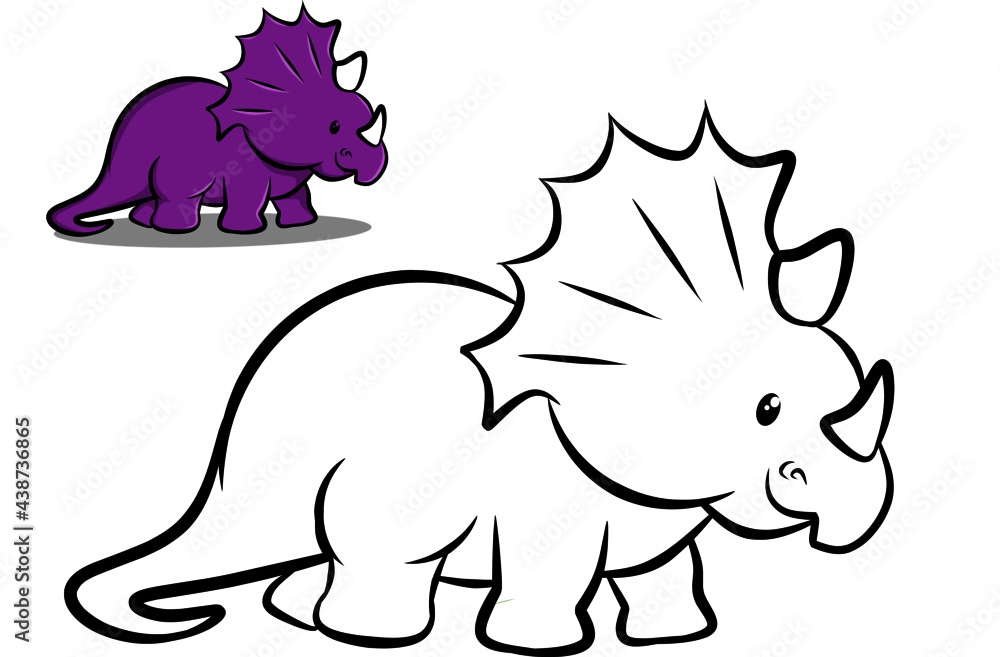 cute, line and colorful purple Triceratops vector