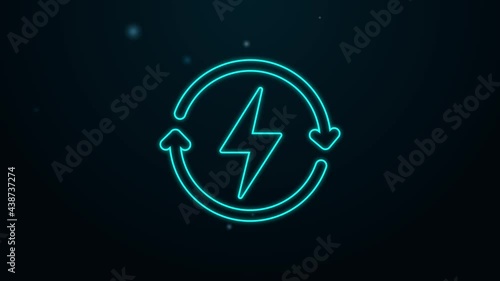 Glowing neon line Recharging icon isolated on black background. Electric energy sign. 4K Video motion graphic animation