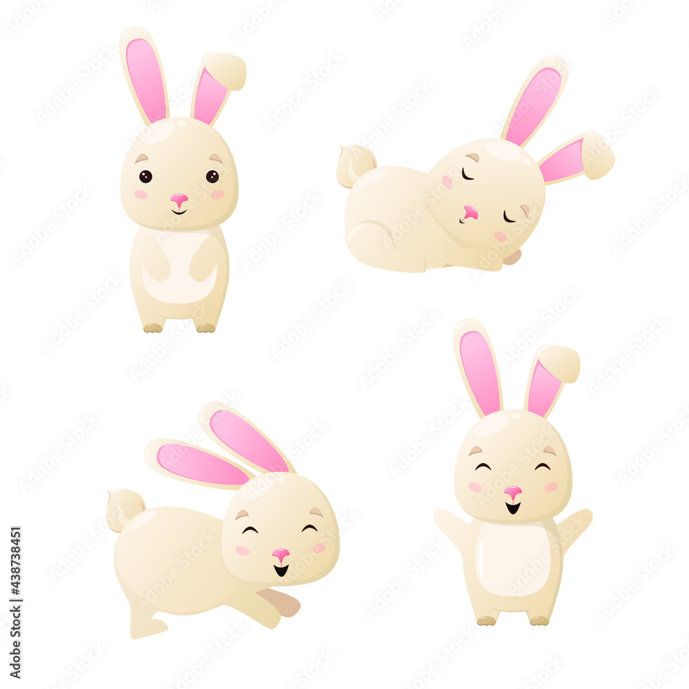A set of cute rabbits. Children's animal illustration. A set of cute rabbits. Children's animal illustration.