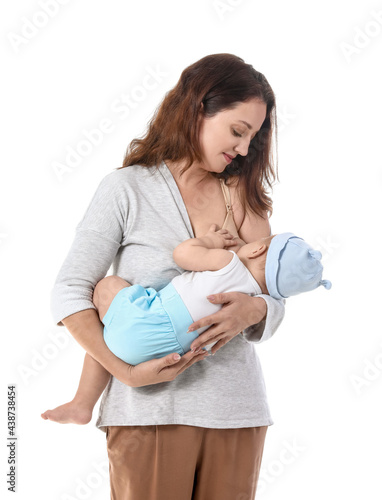 Young woman breastfeeding h...