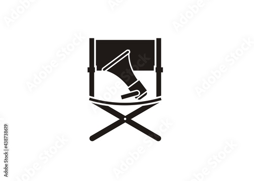 Movie director chair simple illustration in black and white.