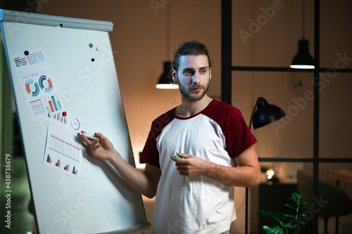 Young man giving presentati...
