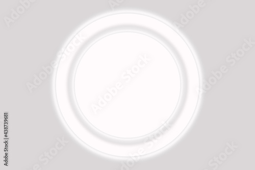 Neon white light geometric shape circle on white background. Abstraction background.