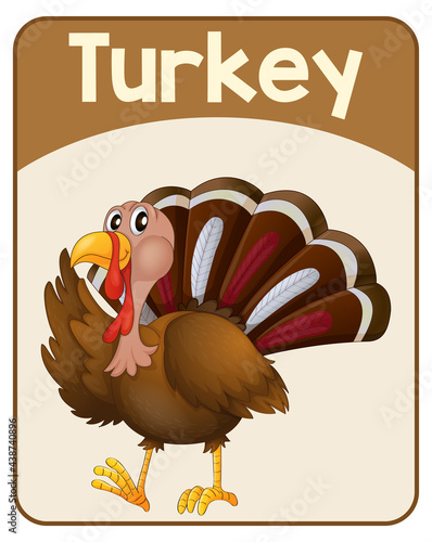 Educational English word card of turkey