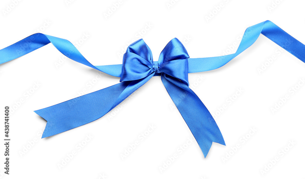 Blue ribbon with bow on white background Blue ribbon with bow on white background