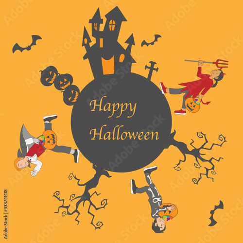 ハロウィンを楽しむ仮装した子供たち