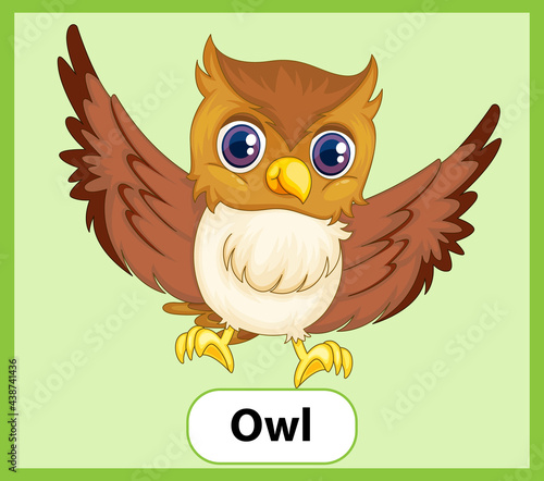 Educational English word card of Owl